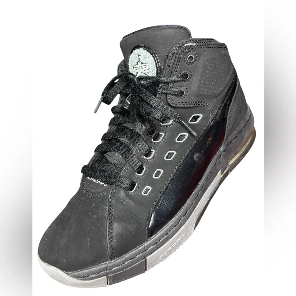 Jordan Ol School Black and Gray Gloss Accent High-Top Sneakers, Size 8